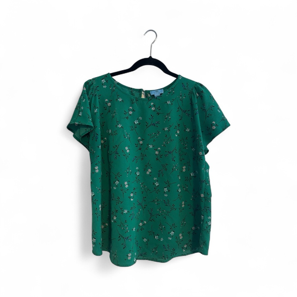 CeCe Green Floral Blouse